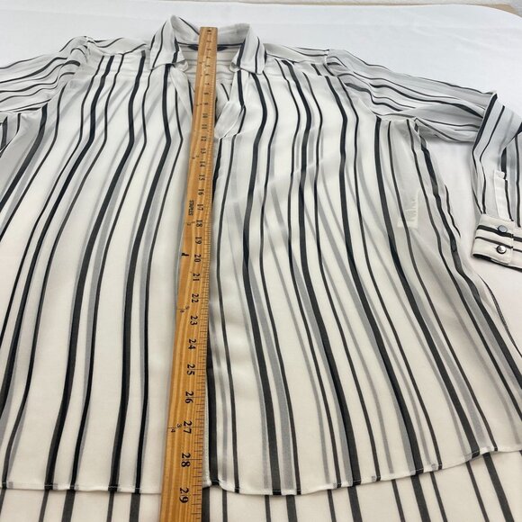 WHBM Women's Black with White Stripe Hi-Low Chiffon Button Front Shirt Sz 14 - Picture 10 of 10